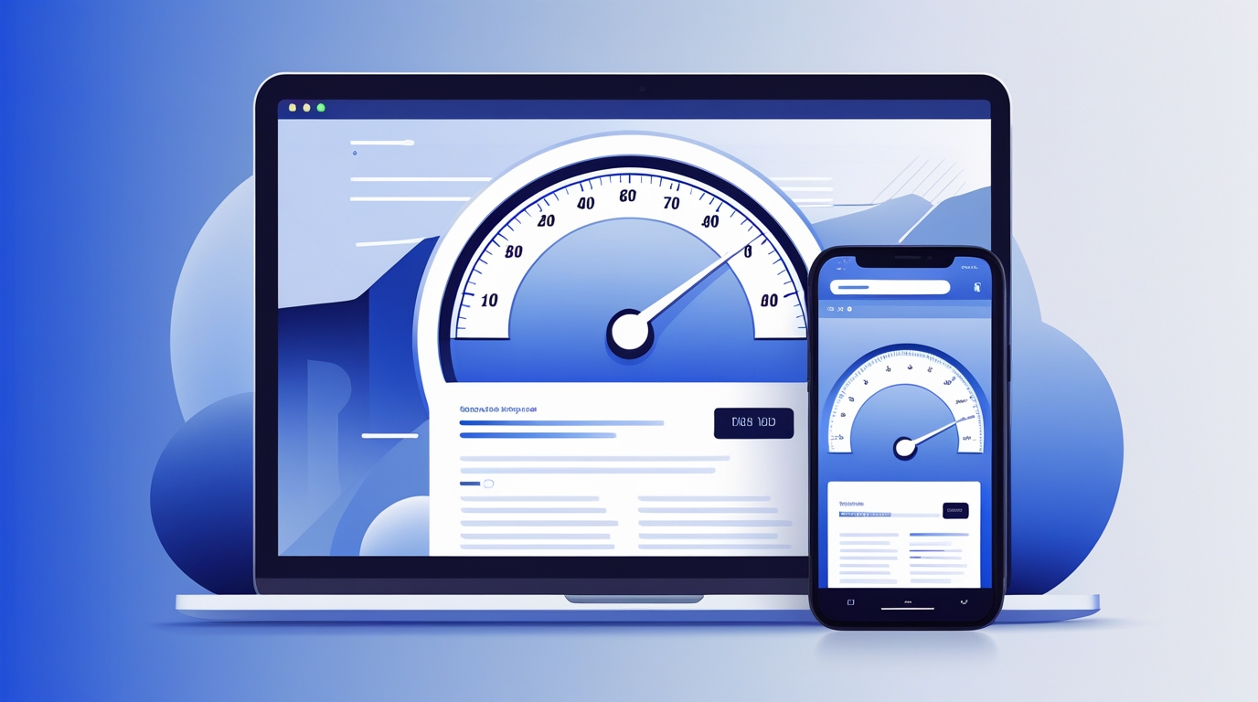 a laptop and phone with speedometer on screen